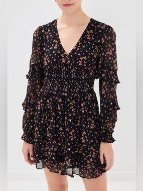 Hill House The Nap Dress Sofia Mini Lucky Charm Amethyst XS NWT Black Floral